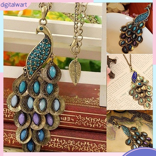 Dây chuyền mặt hình chim công đính đá quý nhân tạo bắt mắt dành cho nữ