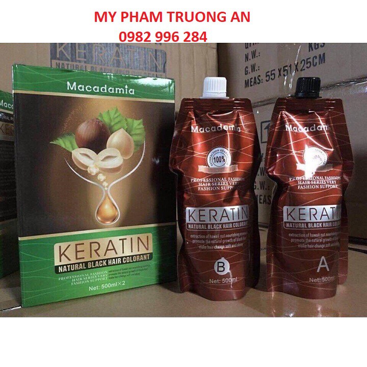 Thuốc Nhuộm Đen Không Dính Da Đầu Tinh Chất Trái Cây Macadamia Kerarin 500ml x 2