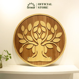 Tấm gỗ điêu khắc treo tường Bồ Đề Tỉnh Thức Omkar trang trí nhà cửa, phòng tập size 80cm