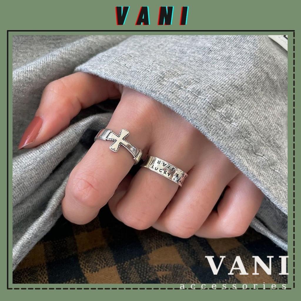 Nhẫn Bạc Thái Tròn Chữ Thập / Bản To Khắc Chữ Phong Cách Unisex - Vani Store [TS000495]