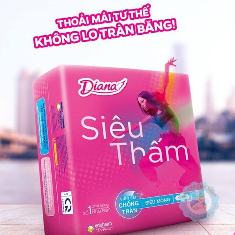 [Tặng 1 miếng] Gói 8 miếng - Băng vệ sinh siêu mỏng siêu thấm Diana