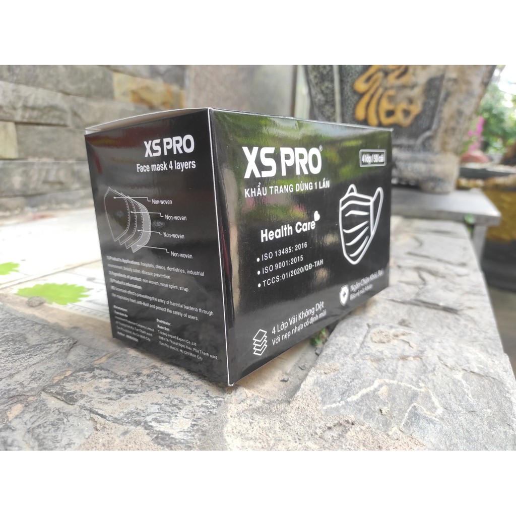 Khẩu Trang Y Tế XS PRO 4 Lớp Màu Đen (Hộp 50 Cái)