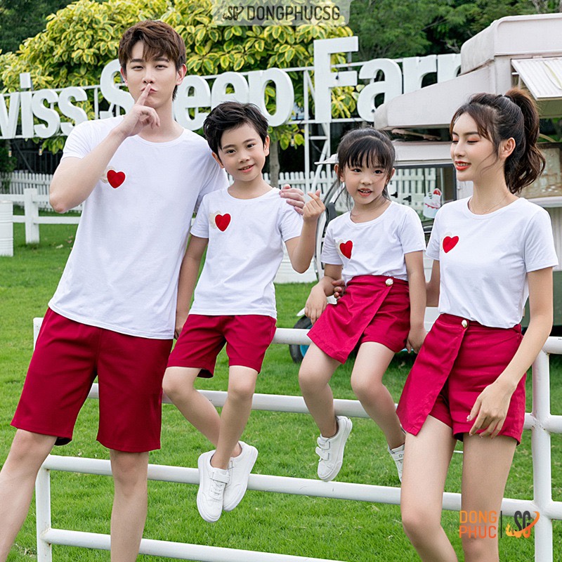 Áo thun gia đình - Mẫu logo hình trái tim - Chất vải thun cotton mềm mịn, Màu trắng GD414T | DONGPHUCSG