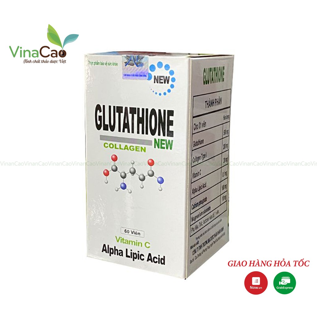 Viên uống trắng da Glutathione Collagen hộp 60 viên ngăn ngừa lão hóa, thu nhỏ lỗ chân lông