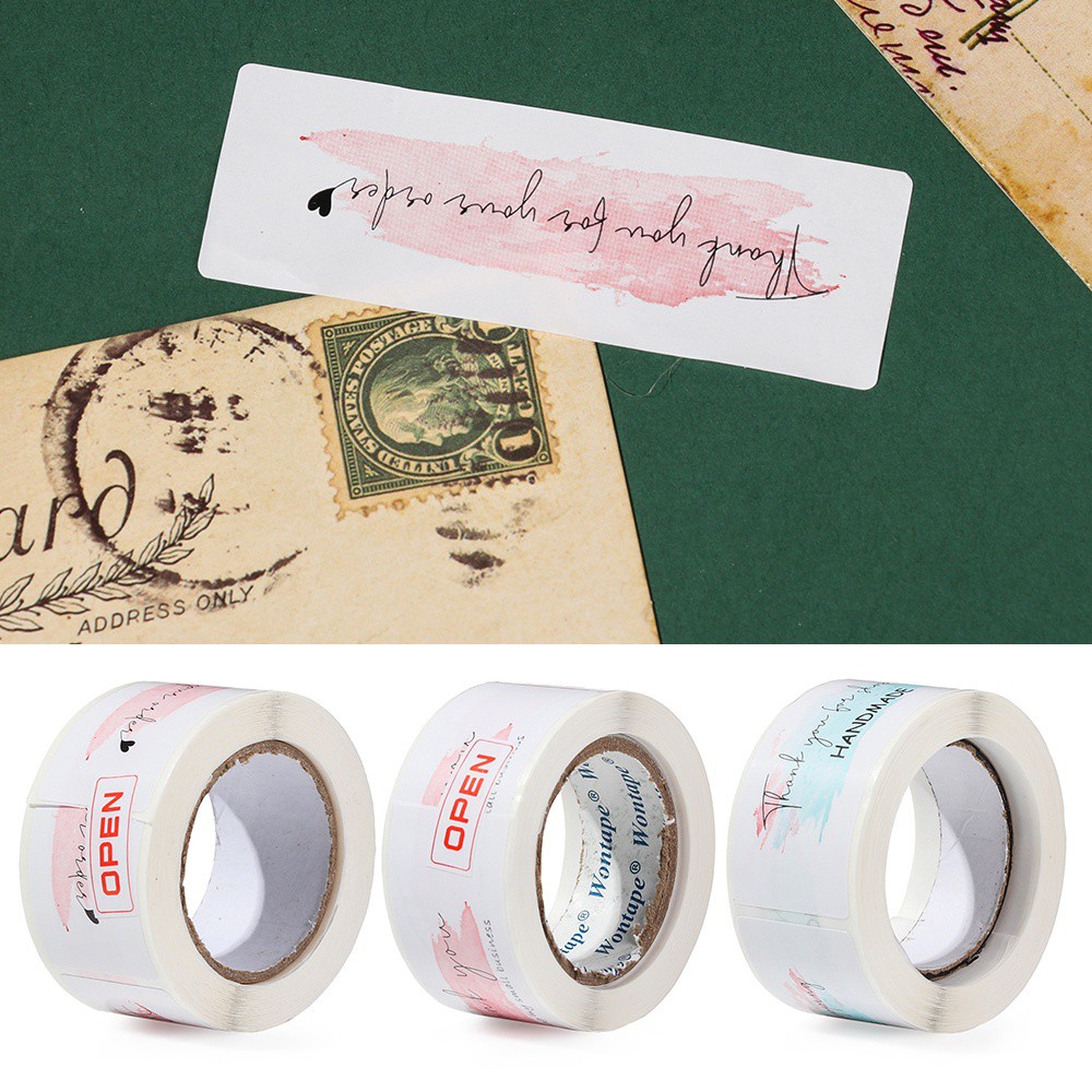 Cuộn 120 Nhãn Dán In Chữ Thank You Màu Hồng Kích Thước 1x3inch Dùng Trang Trí Gói Quà