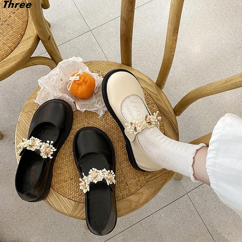 Women's shoes, single shoes Japanese soft girl Harajuku style cute JK small leather shoes female retro flowers Mary Jane shoes Korean style thick-soled girl