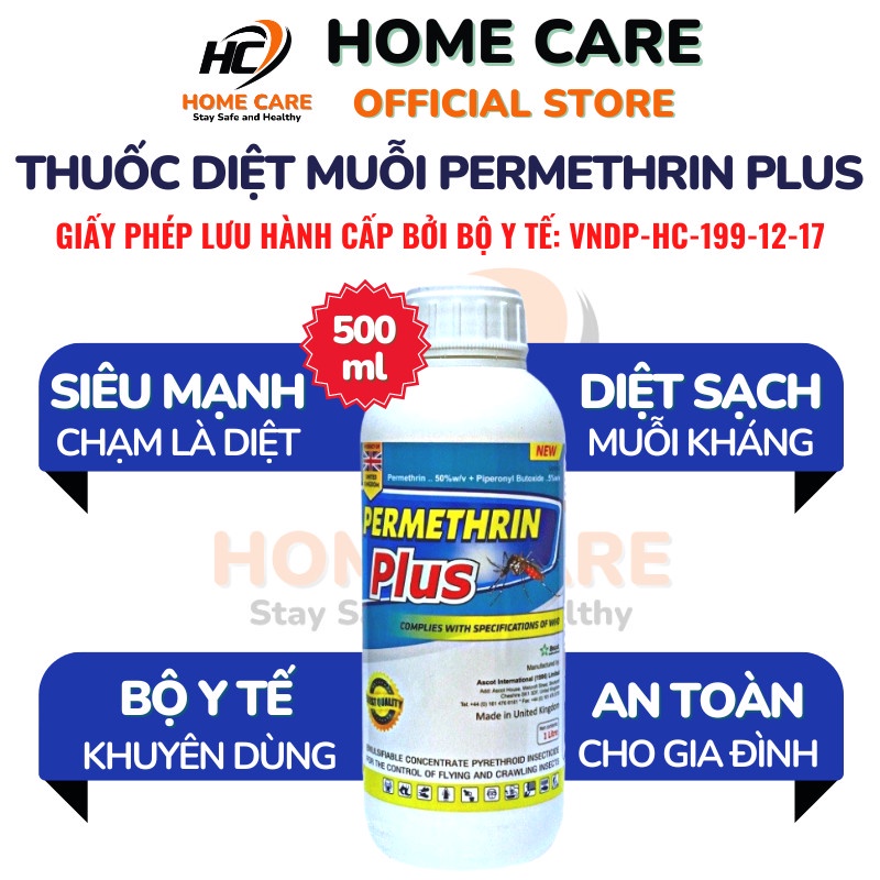 Thuốc Diệt Muỗi PERMETHRIN PLUS 500ml Nhập Khẩu Anh Quốc, Thuốc Phun Muỗi Y Tế Diệt Muỗi Kháng, Mạnh Gấp 3 Thông Thường