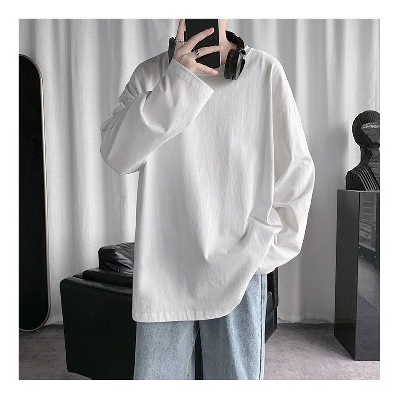 Áo phông trơn tay dài unisex phom rộng 2 mầu đen trắng top xu hướng 2023 | BigBuy360 - bigbuy360.vn