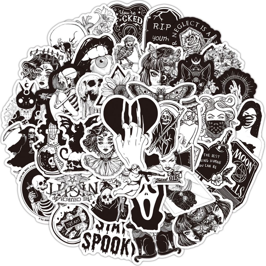 Set 100/50 Nhãn Dán Chống Nước Họa Tiết Đầu Lâu Phong Cách Gothic Trang Trí Đa Năng