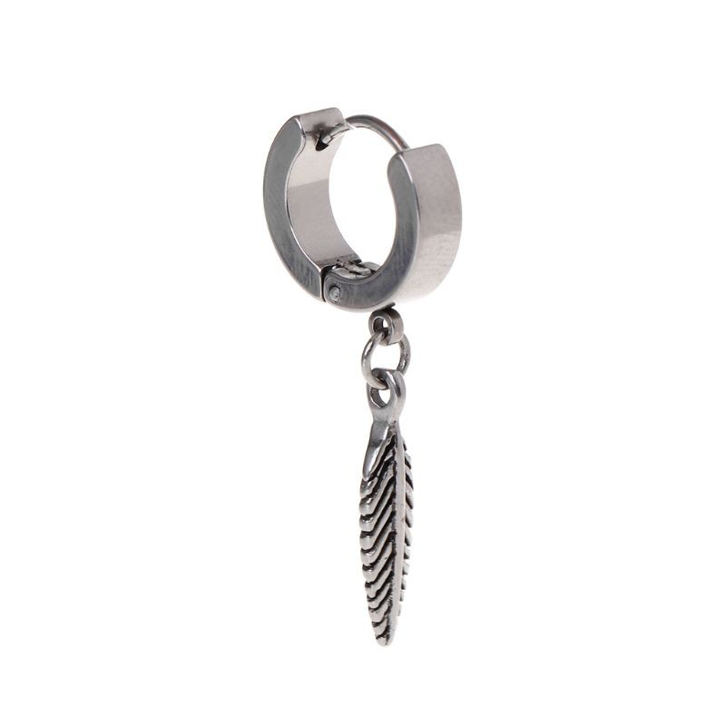 Khuyên tai thép titan hình lông vũ cá tính 3 màu dành cho cả nam và nữ