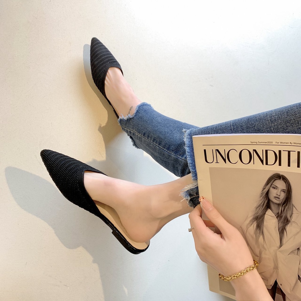 Dép nữ bệt mũi nhọn dệt kim phong cách Hàn Quốc thời trang mùa hè cho