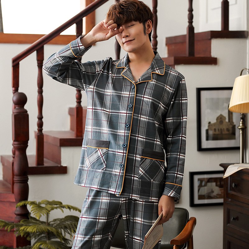 [GIẢM GIÁ] Đồ bộ Pijama nam dài tay cotton 100% thoáng khí, họa tiết caro cùng tông màu trầm rất nam tính, khỏe khoắn