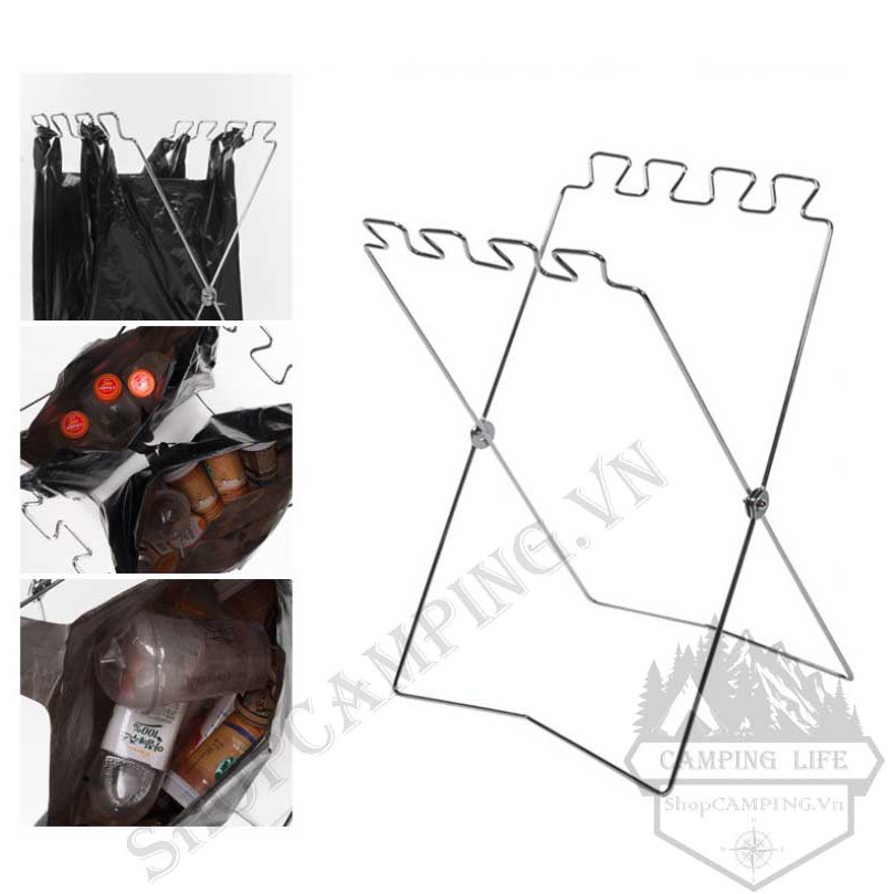 Giá treo túi đựng rác inox tiện dụng, khay treo túi rác du lịch, dã ngoại - Camping VietNam