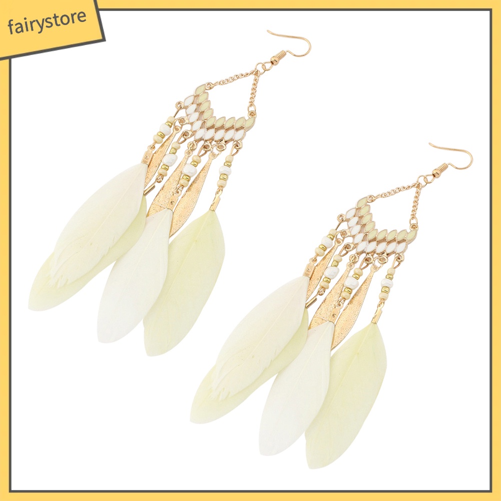 Khuyên tai dáng dài phối tua rua lông vũ phong cách Bohomian độc đáo