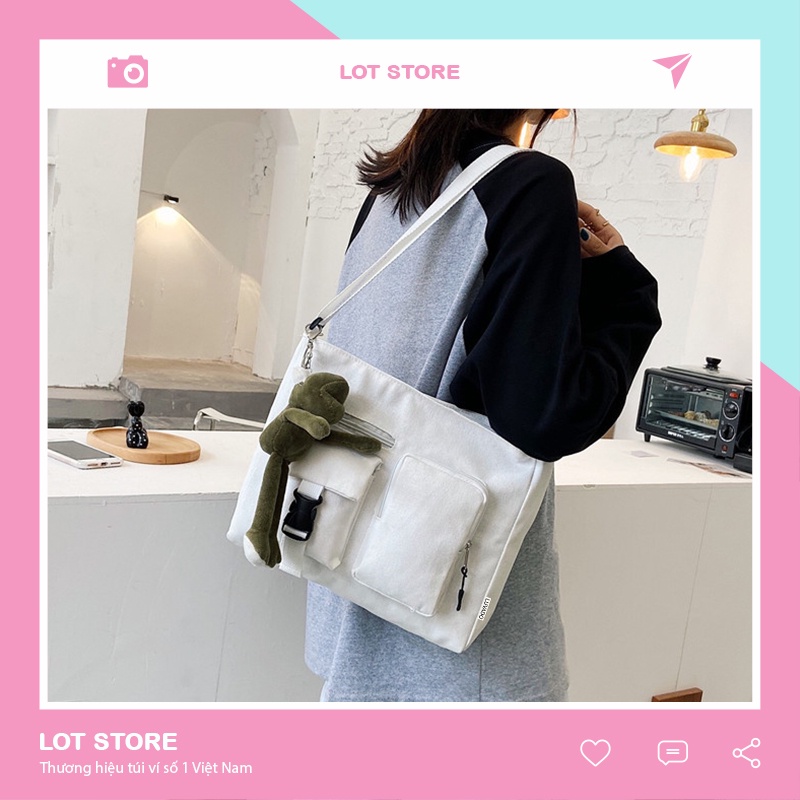 Túi tote vải mềm trơn đeo chéo canvas giá rẻ LOT STORE TX762