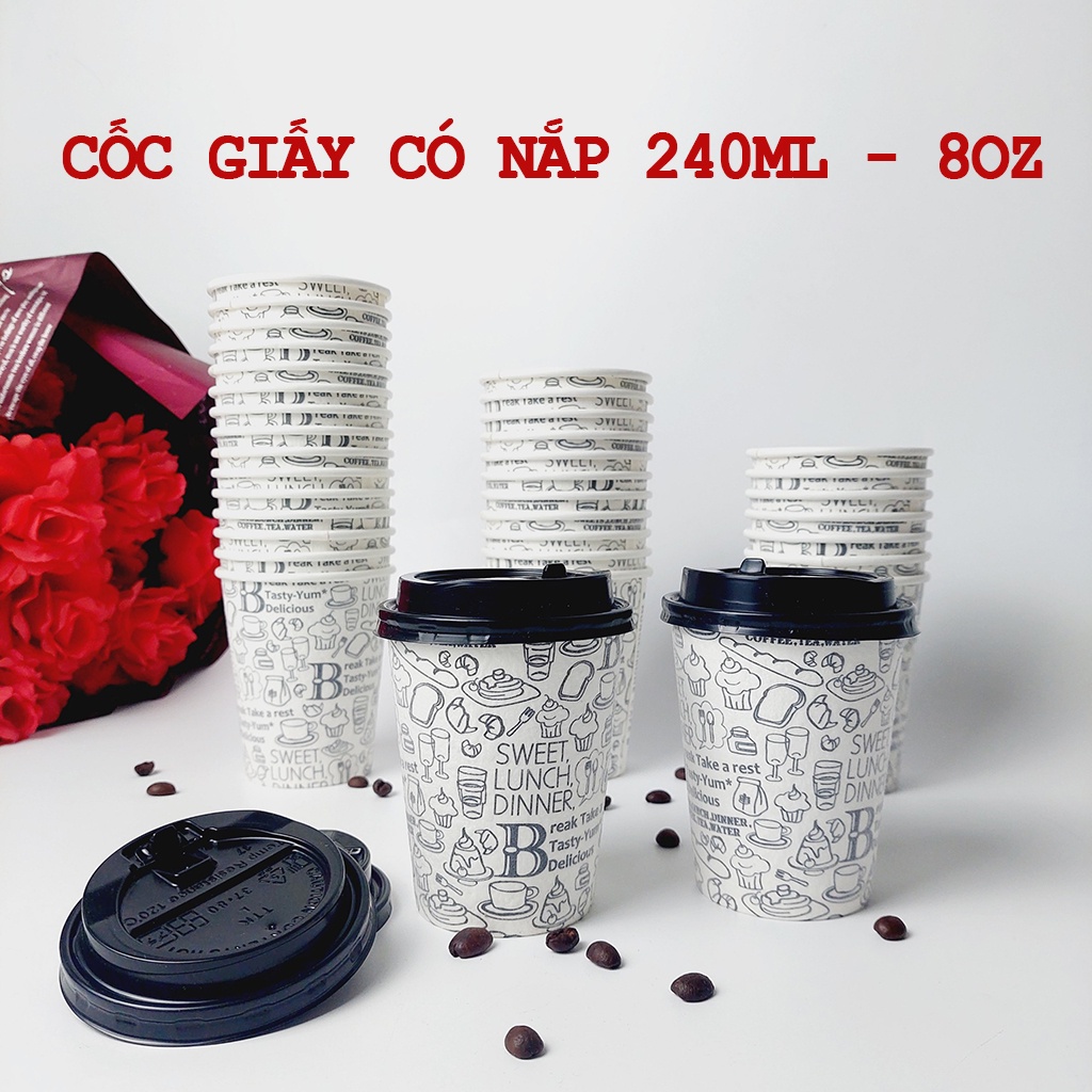 50 chiếc cốc giấy cafe nắp đen siêu đẹp NHẬP KHẨU HÀN QUỐC