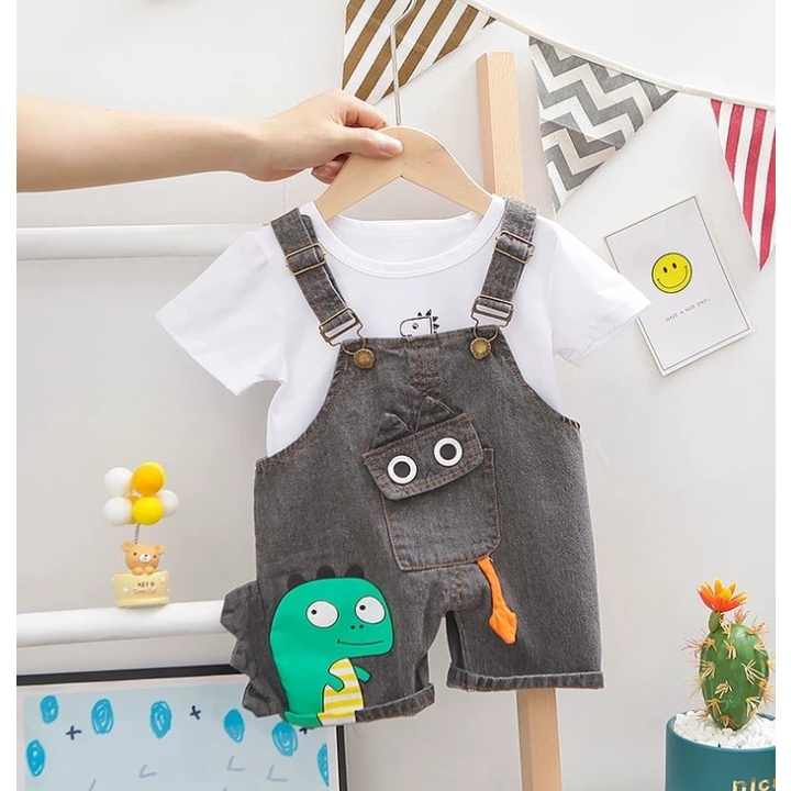Quần yếm Jean in khủng long cho bé từ 0-7 tuổi