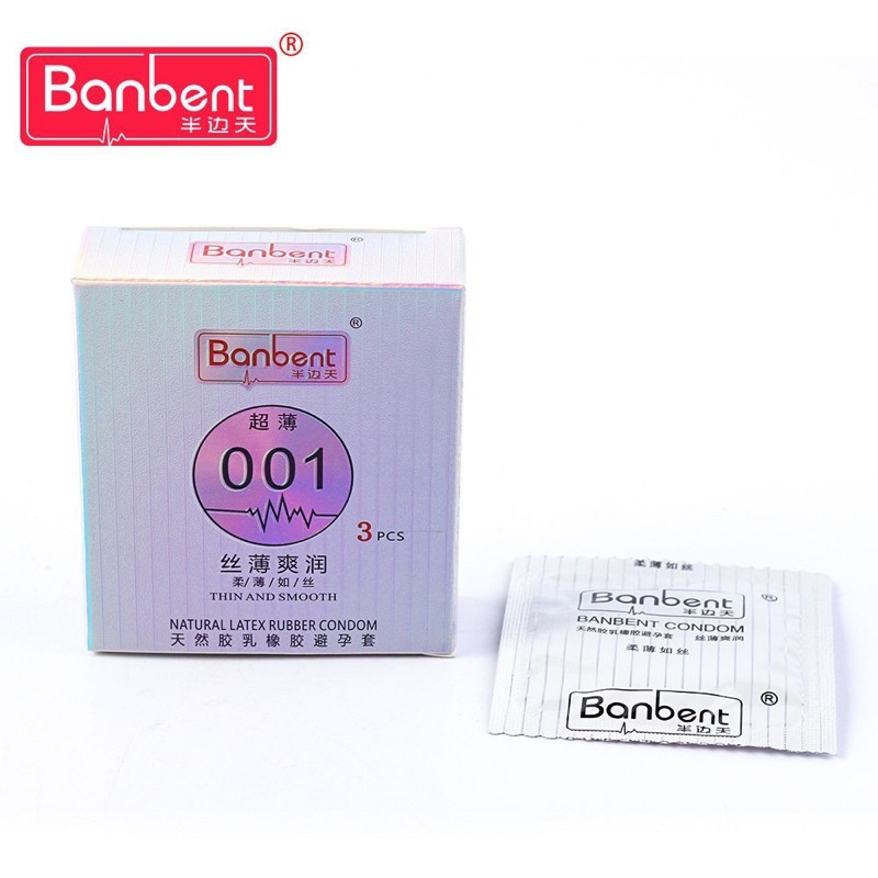 Bao cao su BANBENT 001 thin and smooth siêu mỏng, gốc nước, nhiều gel, hương thơm Hộp 3 bcs