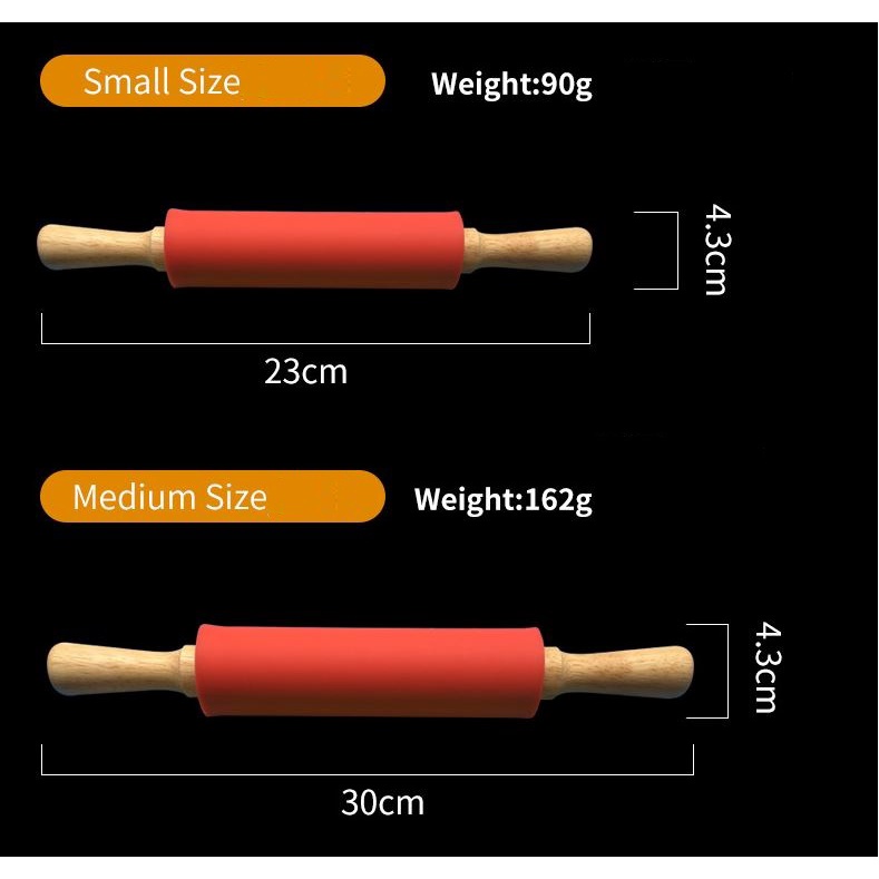 Cây lăn bột silicon tay gỗ để làm bánh 30cm