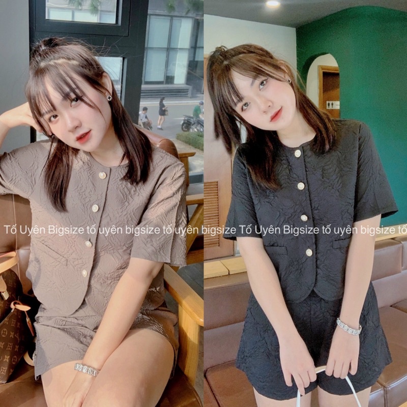 (T.U Bigsize 50-80kg) Set Bộ Xốp Hoa Khuy Ngọc 2 Màu Nâu Đen #68