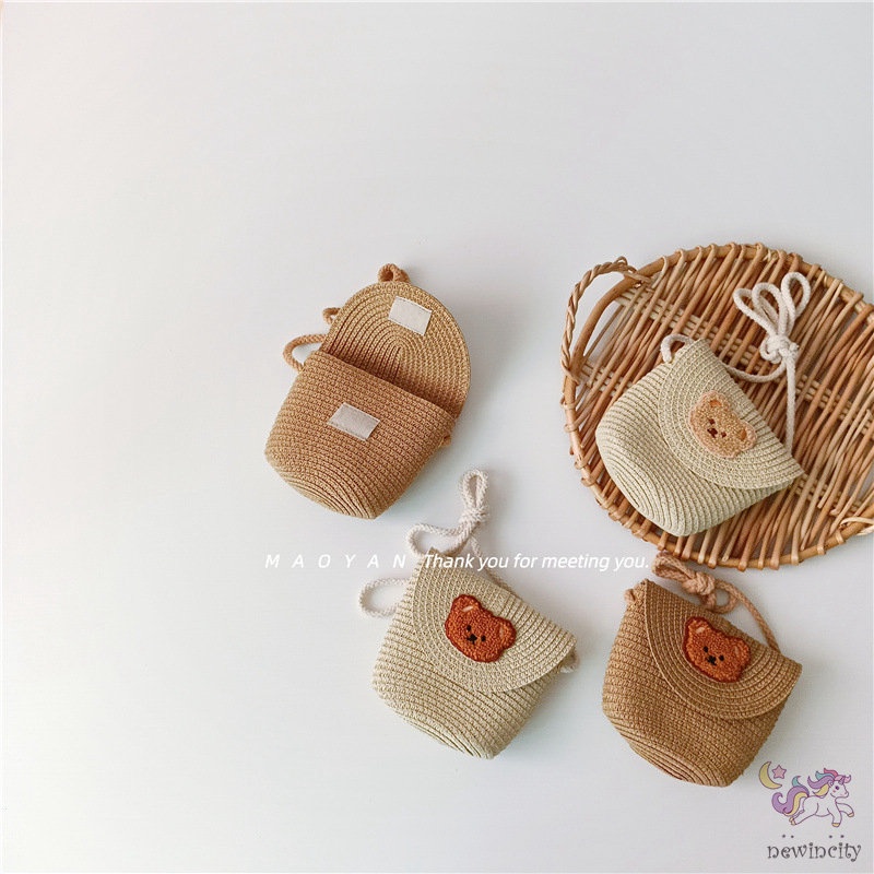 Túi Đeo Vai Nắp Lật In Hình Gấu Hoạt Hình Phong Cách Hàn Quốc Thời Trang Mùa Hè Dành Cho Bé Trai Và Bé Gái