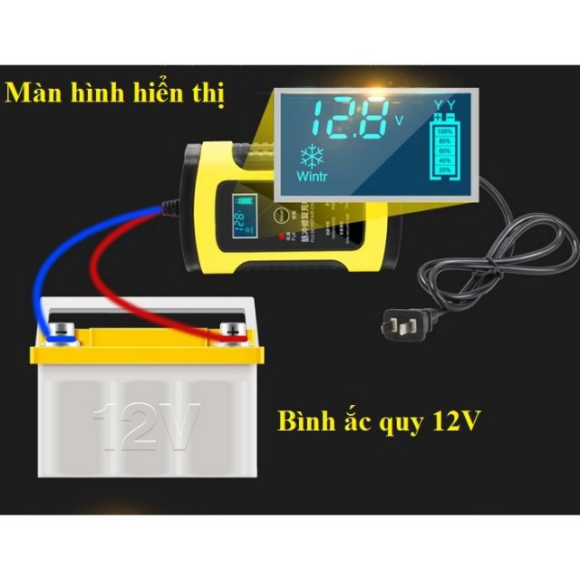 Bộ sạc bình ắc quy ô tô xe máy 𝟭𝟮𝗩 - 𝟭𝟬𝟬𝗔𝗵 𝗙𝗢𝗫𝗦𝗨𝗥 tự ngắt điện khi đầy chế độ khử sunfat phục hồi bình acquy thông minh