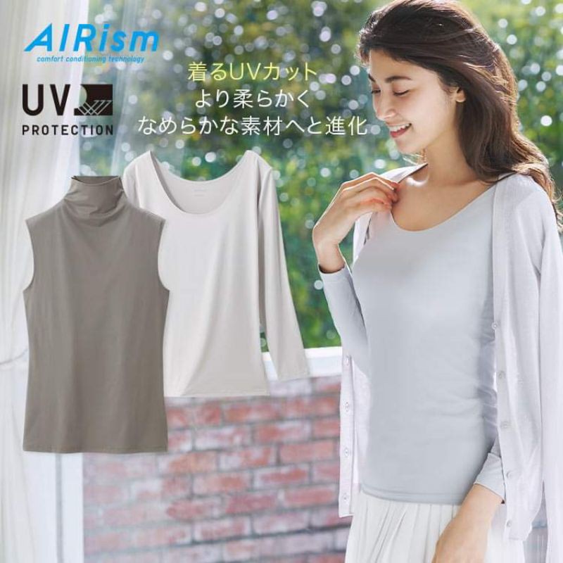 (UNIQLO Nhật chính hãng) NỮ Áo thun Airism chống UV cổ cao không tay