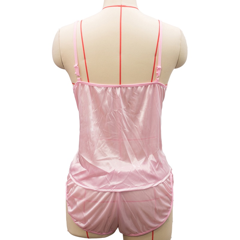 Bộ Đồ Ngủ Sát Nách Cổ Chữ V Bằng Vải Lụa Satin Màu Trơn Gợi Cảm Dễ Thương Cho Bạn Gái
