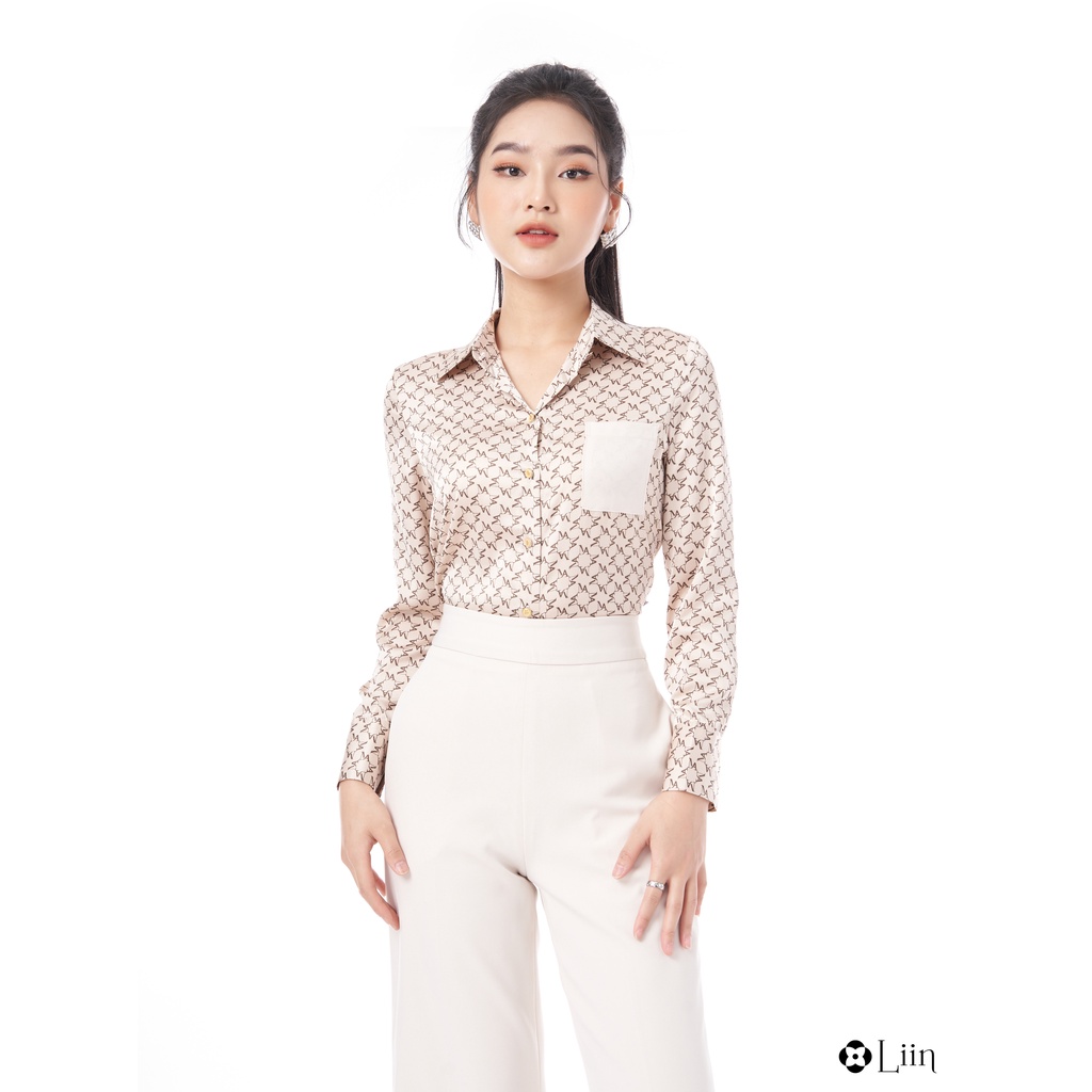 Áo sơ mi dài tay linbi họa tiết ziczac phối túi be form công sở trẻ trung, hiện đại liin clothing SM4044