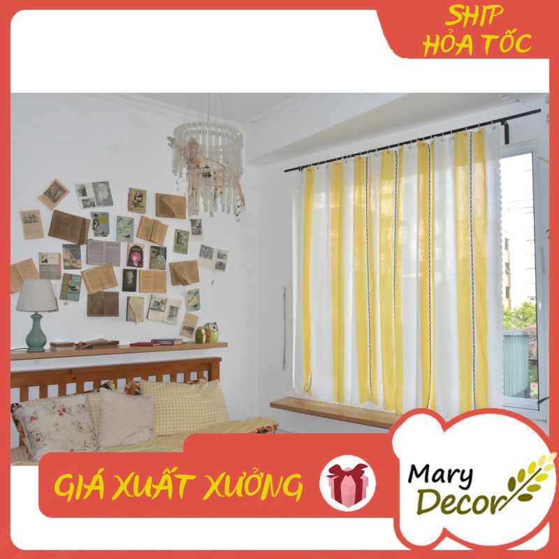 Rèm Cửa Sổ Cao Cấp, Rèm Cửa Chống Nắng 80%, Vải Treo Tường Trang Trí Decor Cửa Chất Liệu Cotton Dày Viền Tua Rua R-CC20