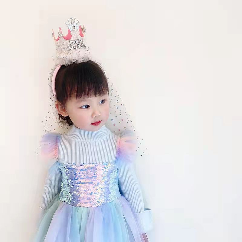 Cài bờm tóc Happy Birthday - vương miện kim tuyến-nón kim tuyến