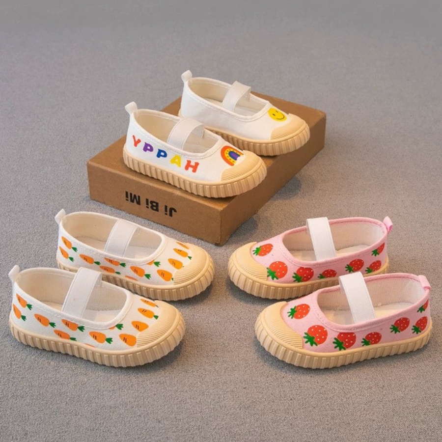 Giày vải cho bé gái canvas họa tiết hoạt hình Bunny store, giày búp bê cho bé đế mềm thoáng khí BN10