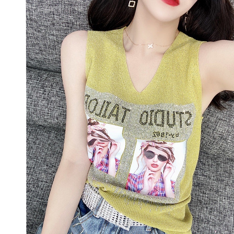 Áo dệt kim ZHELIHANGFEI sát nách đính đá thủ công thời trang sành điệu