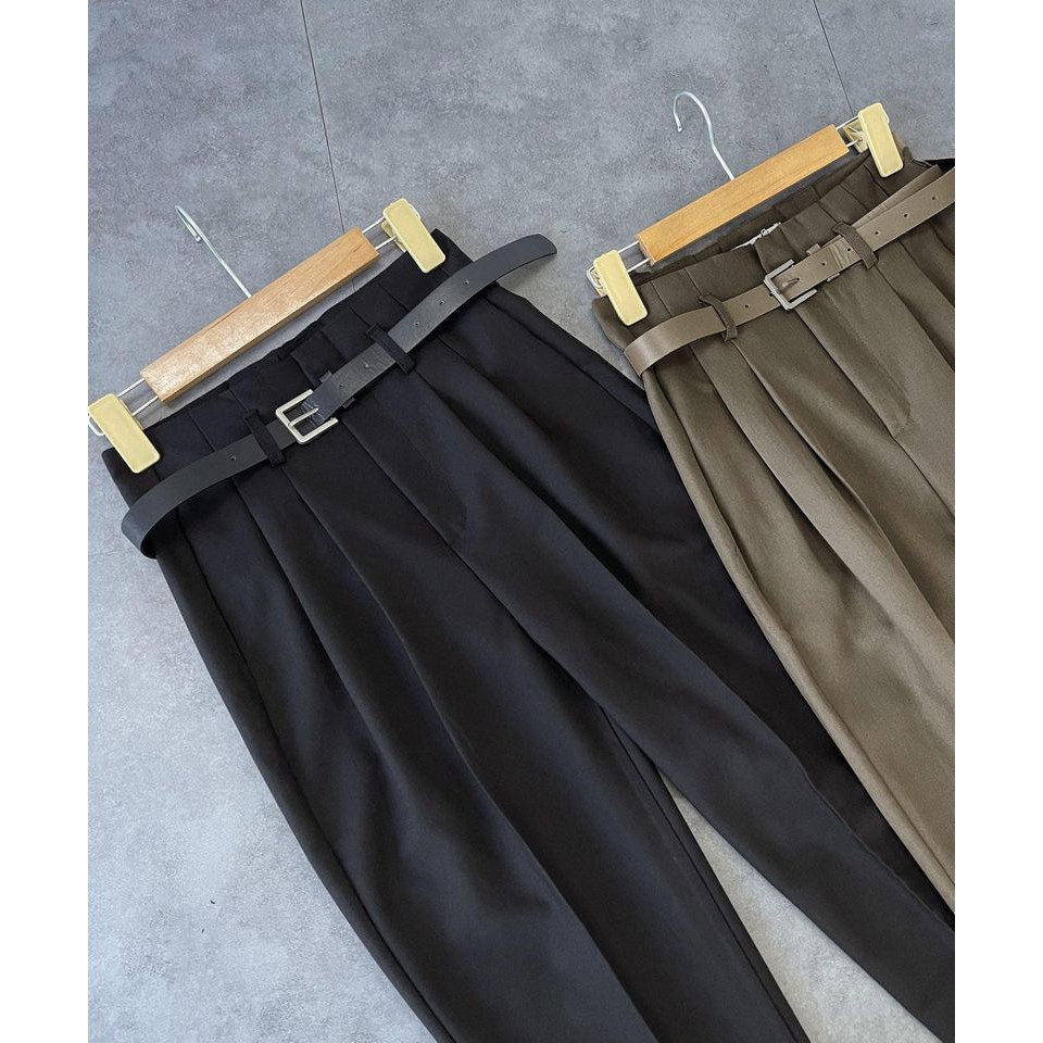 Quần baggy ly trước cạp liền công sở, quần vải tây tuyết mưa mềm mại( tặng kèm đai).