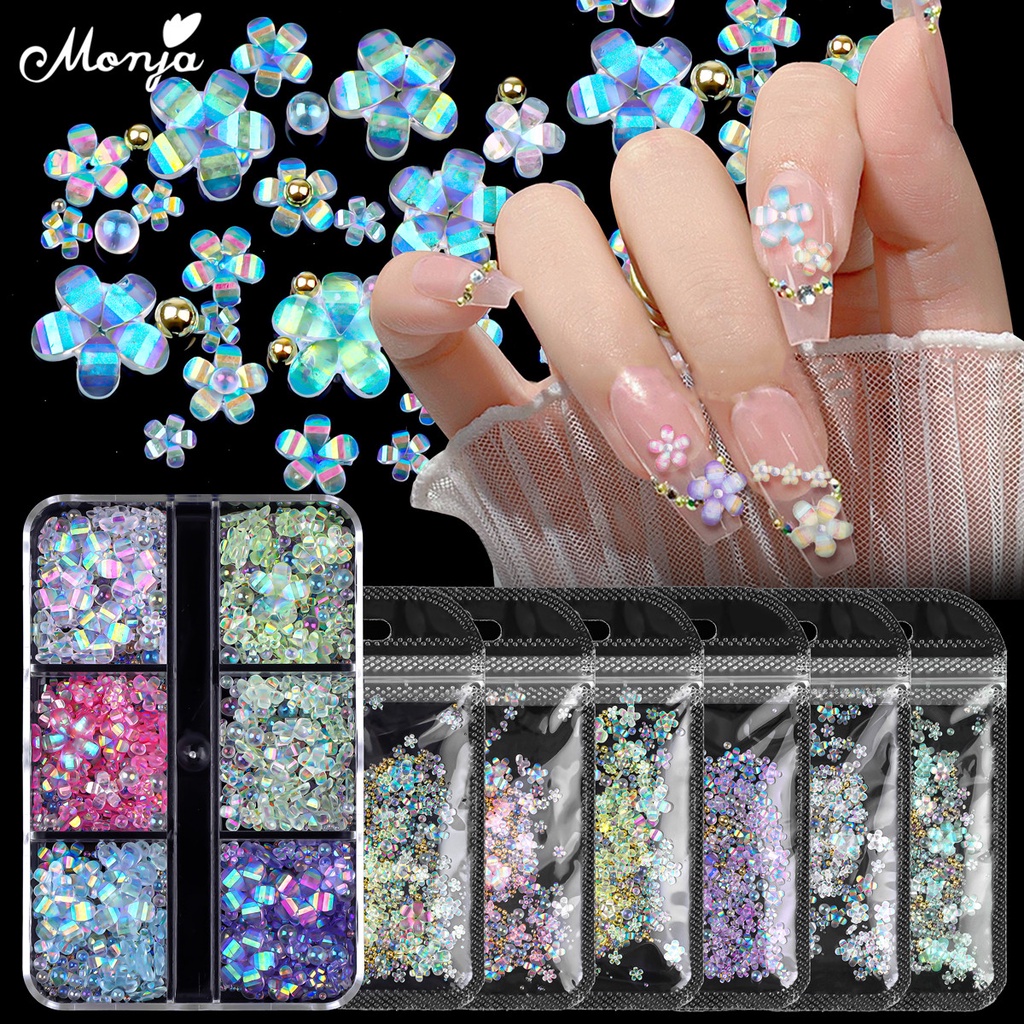 MONJA Hạt Kim Loại 6 Màu Đính Trang Trí Móng Tay 3D