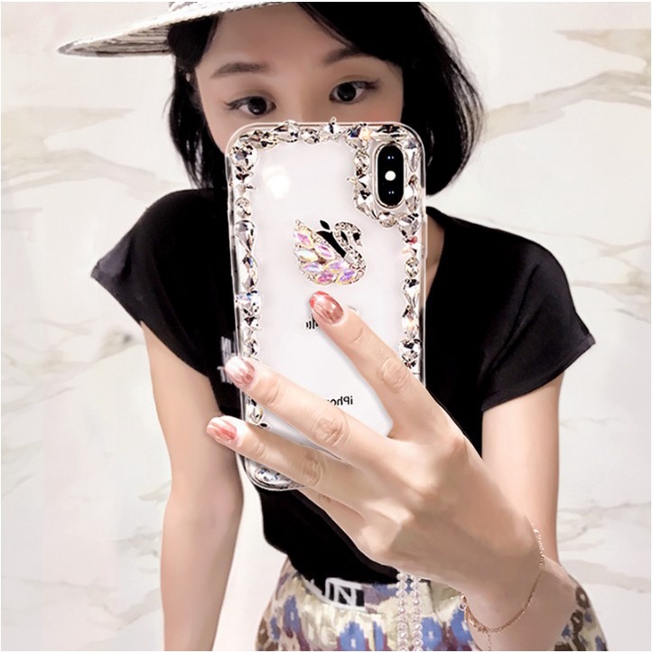 Ốp Điện Thoại TPU Dẻo Viền Dẻo Họa Tiết Thiên Nga Lấp Lánh Cho Iphone 13 12 11 Pro Max X XS 8 7 6 6s Plus