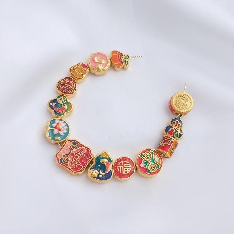 Vòng Tay Xỏ Hạt DIY Hình Hoa Sen/Mèo May Mắn Màu Xanh Dương