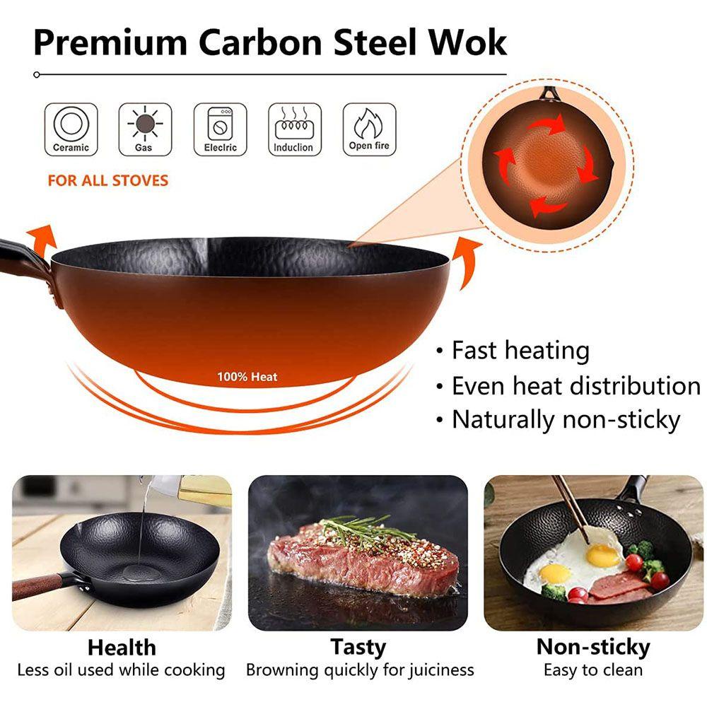Nồi Nấu Ăn Bằng Thép Carbon Phủ Carbon Với Tay Cầm Bằng Gỗ Tiện Dụng Cho Chảo Điện / Chảo Rán