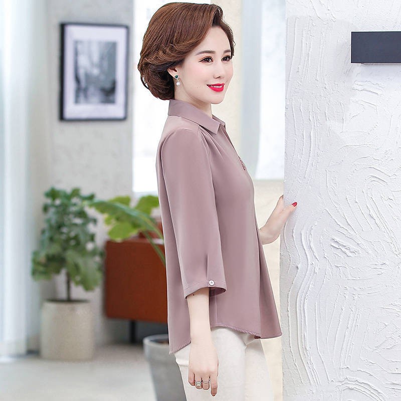 Áo sơ mi trung niên nữ tay lỡ, áo sơ mi cho mẹ Đẹp Lịch Sự SM08 - Hàng Quảng Châu Cao Cấp