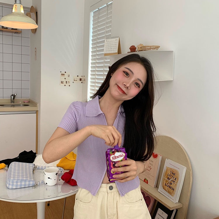 Áo croptop dệt kim IELGY tay ngắn phối khóa kéo kiểu dáng thời trang cho nữ