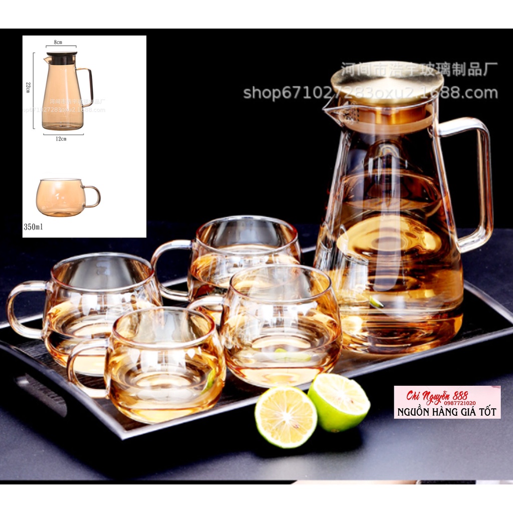 Bộ bình 1,3L tặng kèm 4 -6 Ly  ly thuỷ tinh cao cấp | Quà tặng sinh nhật, tân gia, lễ Tết