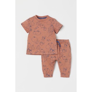 Set bộ nâu cotton xước fruit áo cộc quần dài HM 1-6Y (có ảnh thật)