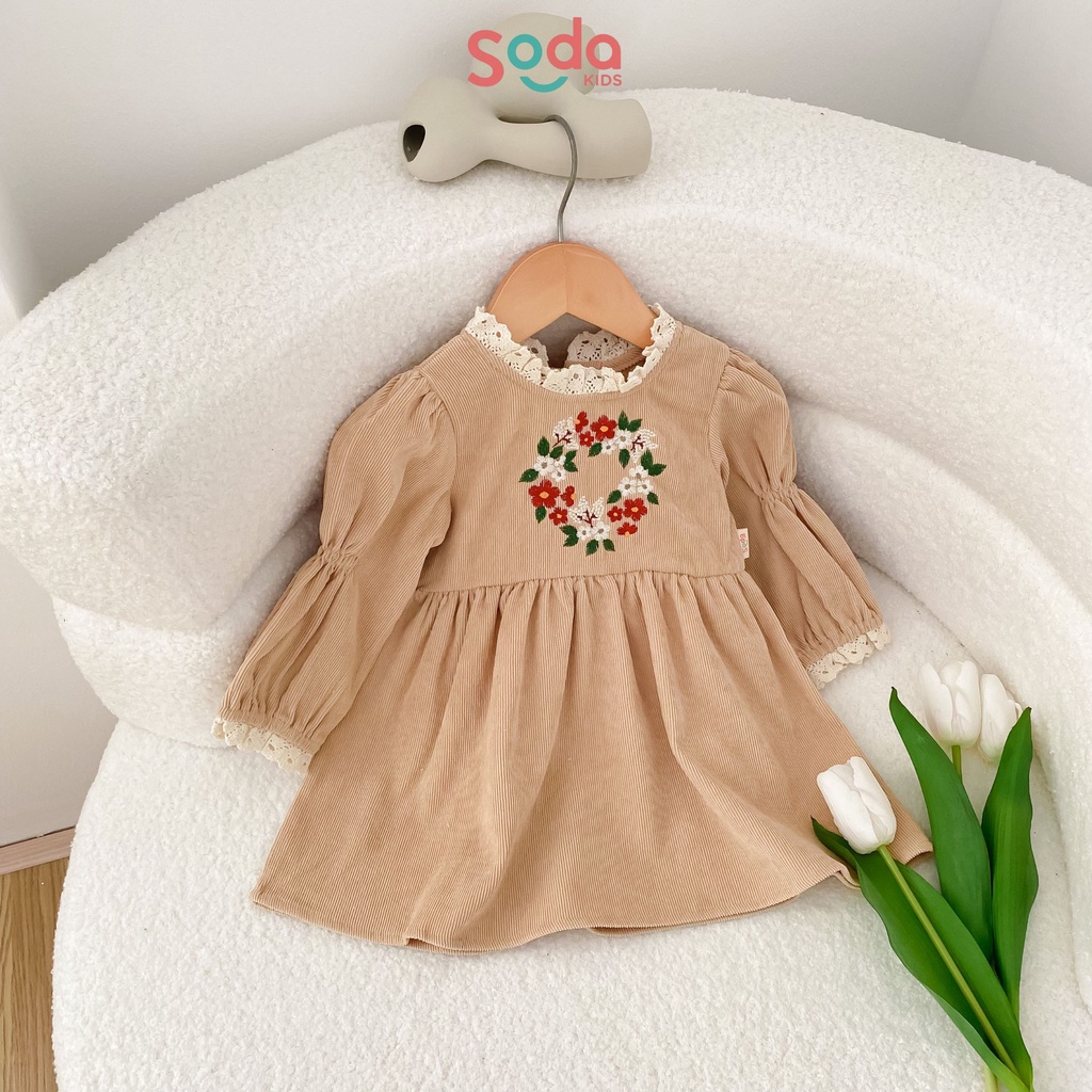 (Hàng thiết kế) Váy nhung chun tay thêu hoa