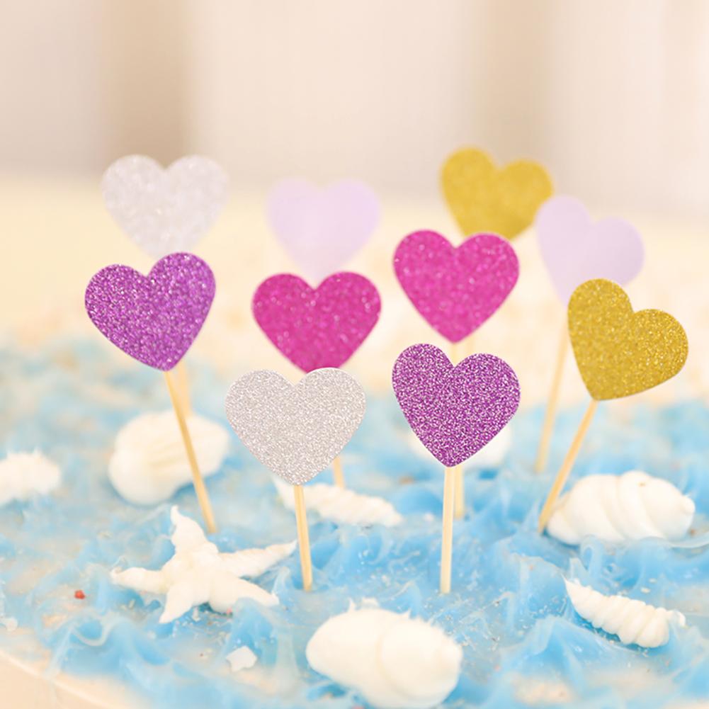100 cái Bánh sinh nhật Topper Long lanh Trái tim Hình dạng ngôi sao Cupcake Toppers Nguồn cung cấp cho bữa tiệc
