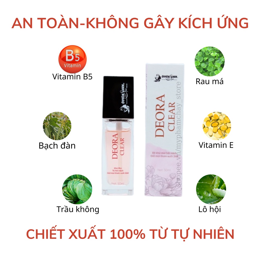 [Tặng Xà Bông Quyên Lara] Xịt Khử Mùi Hôi Nách Deora Clear Quyên Lara Chính Hãng 50 ml