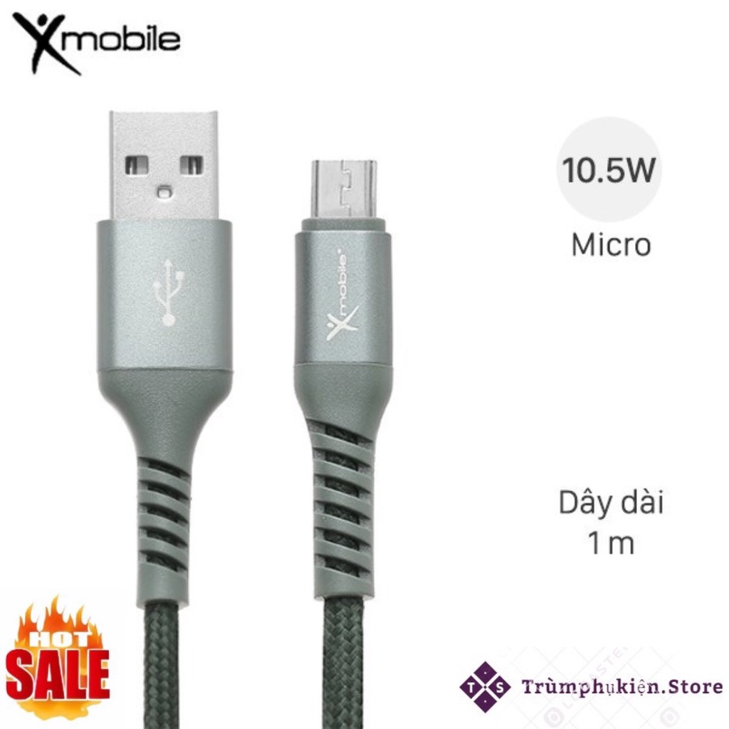 Cáp Micro 1m Xmobile LTM-02 xanh rêu mang kiểu dáng nhẹ nhàng, tiện kết nối,hạn chế đứt gãy, không hộp new 99%