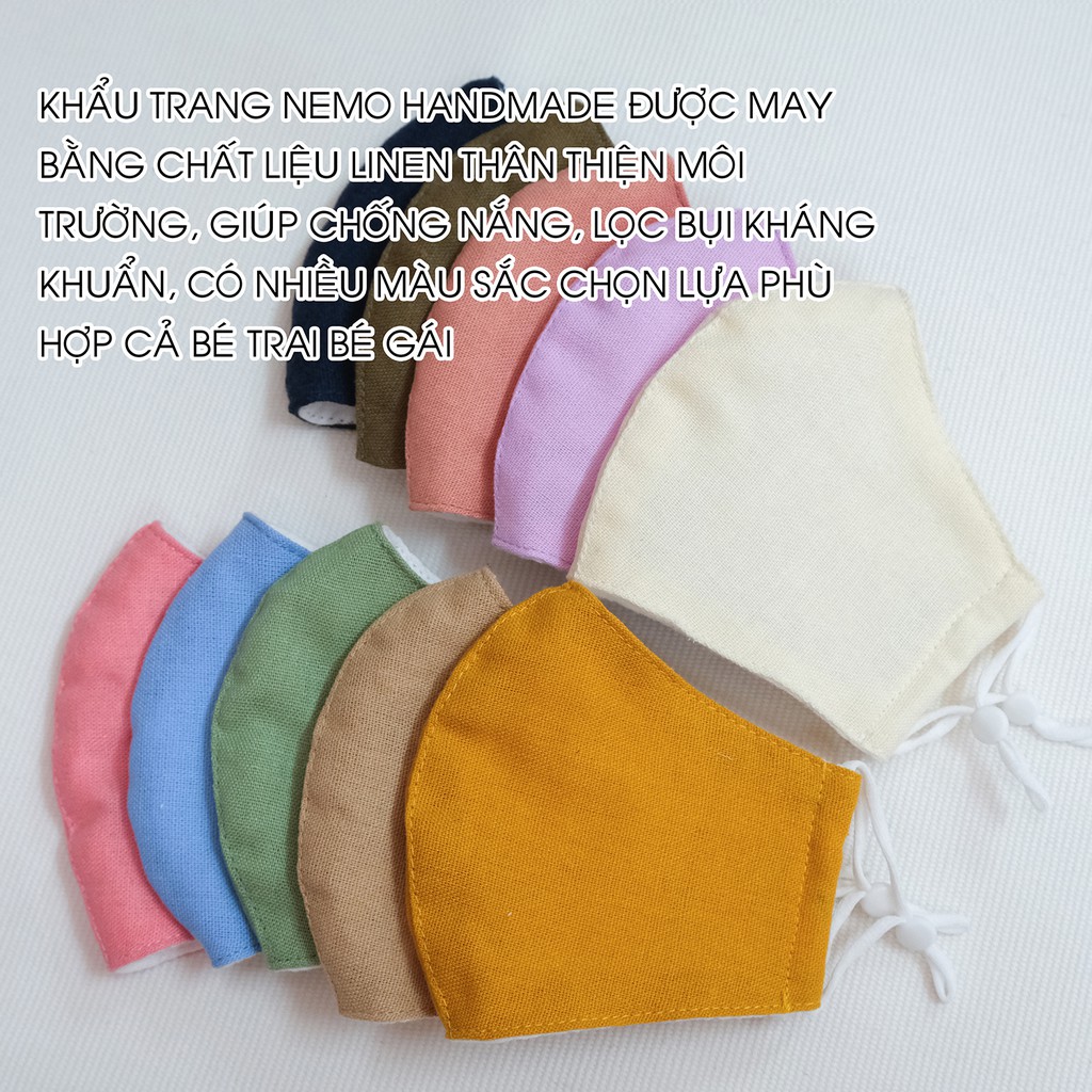 Khẩu Trang Linen Cho Bé từ 3 tuổi đến 6 tuổi, chống nắng, lọc bụi, kháng khuẩn Nemo Handmade - KTGB | BigBuy360 - bigbuy360.vn