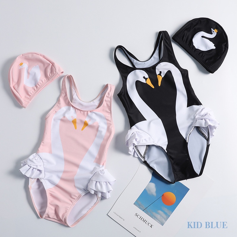 Bộ Đồ Bơi Một Mảnh In Hình Hồng Hạc + Mũ Bơi Thời Trang Mùa Xuân Cho Bé Gái