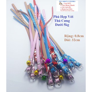 VÒNG CỔ KÈM CHUÔNG CHO Thú Cưng Chó Mèo dưới 5kg Chất liệu da in hình ngôi sao trắng - Pet shop Uytinpro