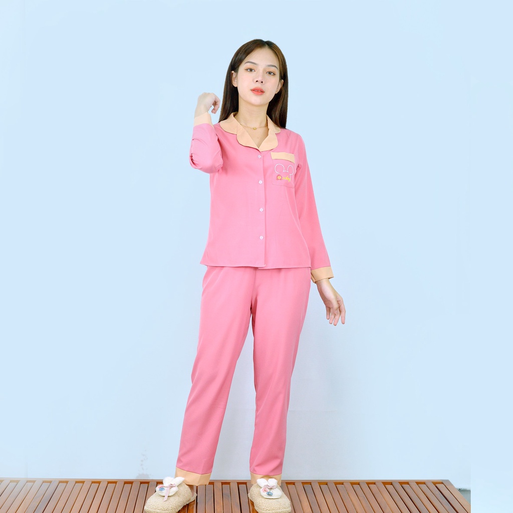 Bộ đồ bộ Pijama màu HỒNG ĐẬM PHA SỮA tay dài quần dài lụa cao cấp - Thoải Mái Nhẹ Nhàng